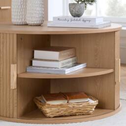 Birlea Axel Round Fluted Coffee Table with Storage Oak in Light Oak - Size: 1 Pack - thumbnail 3