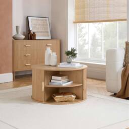 Birlea Axel Round Fluted Coffee Table with Storage Oak in Light Oak - Size: 1 Pack - thumbnail 4