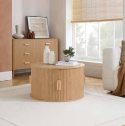 Birlea Axel Round Fluted Coffee Table with Storage Oak in Light Oak - Size: 1 Pack - thumbnail 1