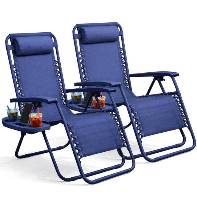 Keplin Set of 2 Heavy Duty Zero Gravity Chairs - Garden Recliners in Navy - image 1