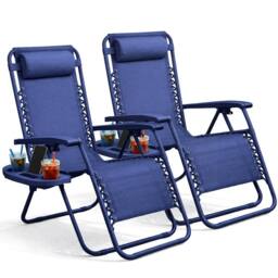 Keplin Set of 2 Heavy Duty Zero Gravity Chairs - Garden Recliners in Navy - thumbnail 1