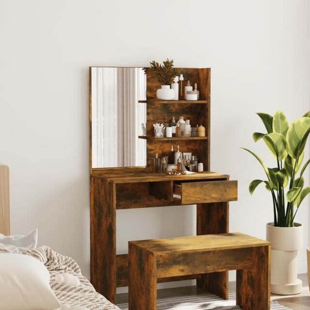 Berkfield Home Dressing Table with Mirror Smoked Oak 74.5x40x141 cm in Brown - image 1