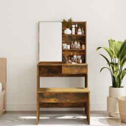 Berkfield Home Dressing Table with Mirror Smoked Oak 74.5x40x141 cm in Brown - thumbnail 3