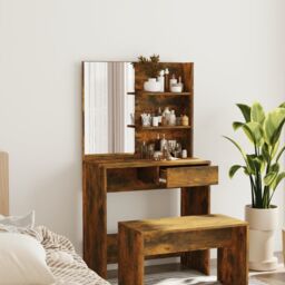 Berkfield Home Dressing Table with Mirror Smoked Oak 74.5x40x141 cm in Brown