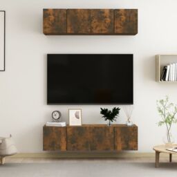 Berkfield Home Wall TV Cabinets 4 pcs Smoked Oak 60x30x30 cm Engineered Wood in Brown - Size: 60 x 30 x 30 cm - thumbnail 1