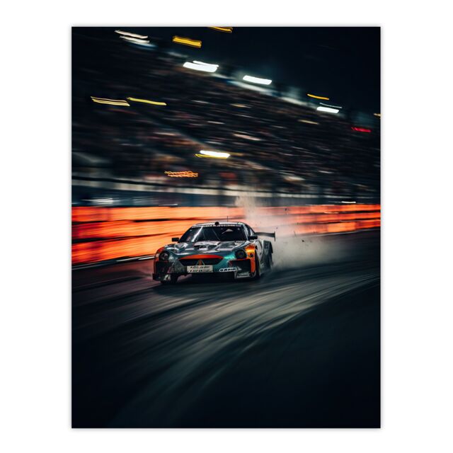 "Artery8 Wall Art Print Sports Car Challenge Motorsport Racing Circuit For Him Man Cave Artwork Poster in Black - Size: W24"" x H32""" - image 1