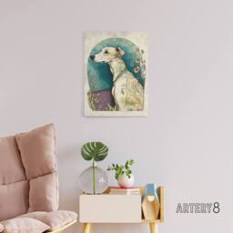 "Artery8 Whippet Dog With Flowers Modern Canvas Wall Art Print in Blue - Size: W24"" x H32""" - thumbnail 3