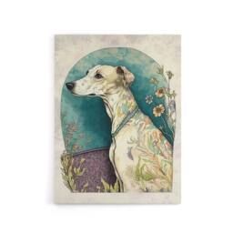 "Artery8 Whippet Dog With Flowers Modern Canvas Wall Art Print in Blue - Size: W24"" x H32""" - thumbnail 1