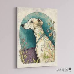 "Artery8 Whippet Dog With Flowers Modern Canvas Wall Art Print in Blue - Size: W24"" x H32""" - thumbnail 2