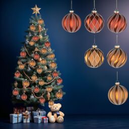 Shatchi Christmas 8cm Red & Amber Glass Baubles Set - 12pcs Ornaments with 6 Assorted Designs for Tree Decorations - thumbnail 5