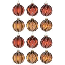 Shatchi Christmas 8cm Red & Amber Glass Baubles Set - 12pcs Ornaments with 6 Assorted Designs for Tree Decorations - thumbnail 1
