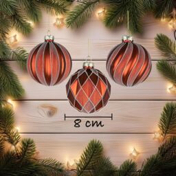 Shatchi Christmas 8cm Red & Amber Glass Baubles Set - 12pcs Ornaments with 6 Assorted Designs for Tree Decorations - thumbnail 2