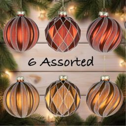 Shatchi Christmas 8cm Red & Amber Glass Baubles Set - 12pcs Ornaments with 6 Assorted Designs for Tree Decorations - thumbnail 4