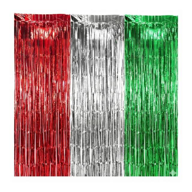 ILFD Group Ltd 3 Tinsel Christmas Door Curtains - Red, Silver & Green