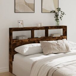 Berkfield Home Headboard Cabinet with LED Smoked Oak 160x17x102 cm in Brown - Size: 160 x 17 x 102 cm - thumbnail 1