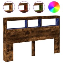 Berkfield Home Headboard Cabinet with LED Smoked Oak 160x17x102 cm in Brown - Size: 160 x 17 x 102 cm - thumbnail 2