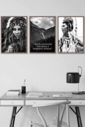 ARTZE Warrior Women Photo Art Quote Framed Wall Art - Medium in Walnut - Size: W45 cm x H62 cm x D20mm