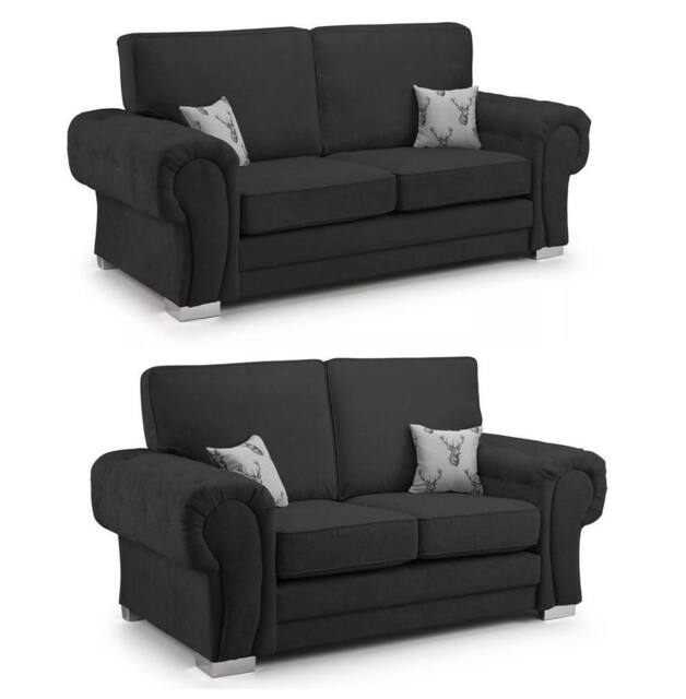 Furniture 786 Chingford Full Back 3&2 Seater Sofa Set Chenille Fabric in Black - image 1