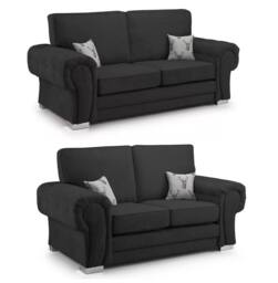 Furniture 786 Chingford Full Back 3&2 Seater Sofa Set Chenille Fabric in Black - thumbnail 1