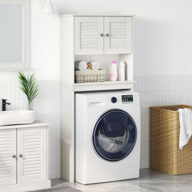 Berkfield Home Washing Machine Cabinet with Shelf with Storage with Door White Solid pine wood - image 1