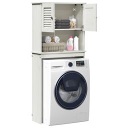 Berkfield Home Washing Machine Cabinet with Shelf with Storage with Door White Solid pine wood - thumbnail 3
