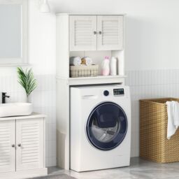 Berkfield Home Washing Machine Cabinet with Shelf with Storage with Door White Solid pine wood - thumbnail 1
