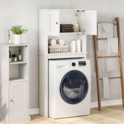 Berkfield Home Washing Machine Cabinet with Shelf with Storage with Door White Solid pine wood - thumbnail 4
