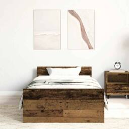 Berkfield Home Durable Bed Frame without Mattress Old Wood 90x200 cm Engineered Wood in Brown - thumbnail 1