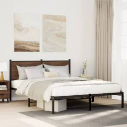 Berkfield Home Metal Bed Frame without Mattress Smoked Oak 140x190 cm in Brown - thumbnail 2