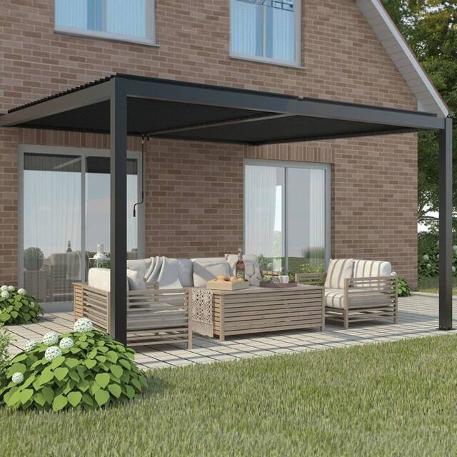 Primrose Living Deluxe Charcoal Wall Mounted Veranda with Louvered Shutter Roof 4m x 3m - image 1