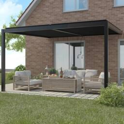 Primrose Living Deluxe Charcoal Wall Mounted Veranda with Louvered Shutter Roof 4m x 3m - thumbnail 4