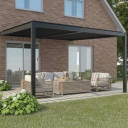 Primrose Living Deluxe Charcoal Wall Mounted Veranda with Louvered Shutter Roof 4m x 3m - thumbnail 1