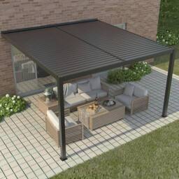 Primrose Living Deluxe Charcoal Wall Mounted Veranda with Louvered Shutter Roof 4m x 3m - thumbnail 5