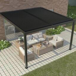 Primrose Living Deluxe Charcoal Wall Mounted Veranda with Louvered Shutter Roof 4m x 3m - thumbnail 2