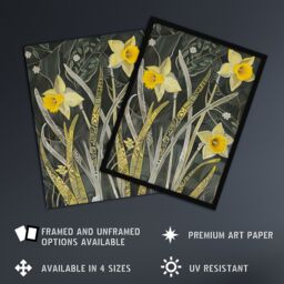"Artery8 Daffodil Green Forest Artwork Dark Spring Floral Framed Art Print in Yellow - Size: W12"" x H16""" - thumbnail 2
