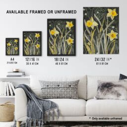 "Artery8 Daffodil Green Forest Artwork Dark Spring Floral Framed Art Print in Yellow - Size: W12"" x H16""" - thumbnail 3