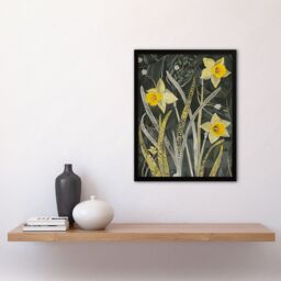 "Artery8 Daffodil Green Forest Artwork Dark Spring Floral Framed Art Print in Yellow - Size: W12"" x H16""" - thumbnail 4
