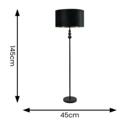 ValueLights Marissa Black Stacked Ball Floor Lamp with Velvet Drum & Gold Inner Shade & Bulb - thumbnail 7