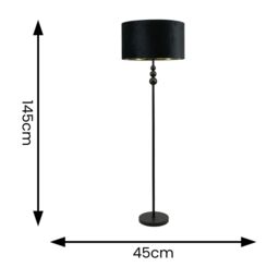 ValueLights Marissa Black Stacked Ball Floor Lamp with Velvet Drum & Gold Inner Shade & Bulb - thumbnail 4