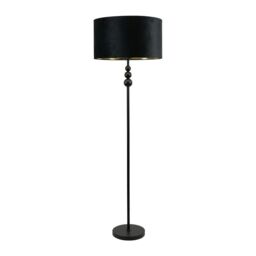 ValueLights Marissa Black Stacked Ball Floor Lamp with Velvet Drum & Gold Inner Shade & Bulb - thumbnail 2