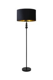 ValueLights Marissa Black Stacked Ball Floor Lamp with Velvet Drum & Gold Inner Shade & Bulb - thumbnail 6