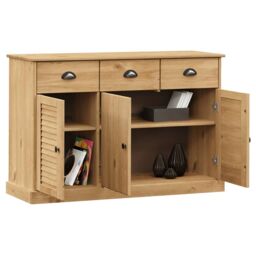 Berkfield Home Sideboard with Drawers VIGO 113x40x75 cm Solid Wood Pine in Brown - Size: 113 x 40 x 75 cm - thumbnail 3