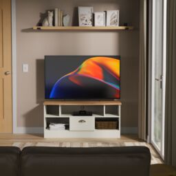 Ready Assembled 2 U Albert 1 Drawer TV & Media Unit (Ready Assembled) in Cream - Size: Large