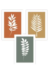 ARTZE Set of 3 Orange Yellow Green Graphical Leaves Art Posters - Size: W50 cm x H70 cm - thumbnail 1