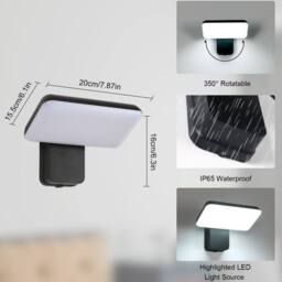 Pheashine Black Adjustable LED Outdoor Wall Light, 16W 6000K Cool White, 20cm - thumbnail 2