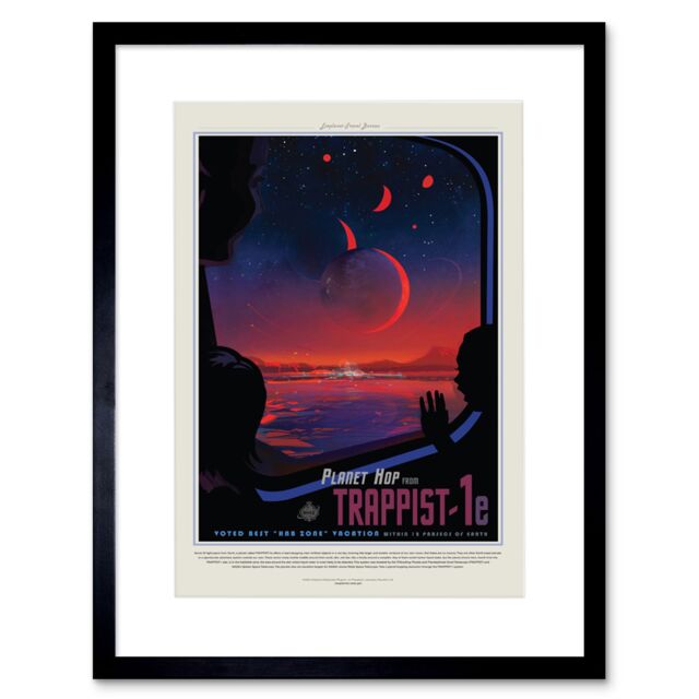 "Artery8 Wall Art Print NASA Space Travel Advert Trappist 1E Artwork Framed 9X7 Inch in Black - Size: W7"" x H9""" - image 1