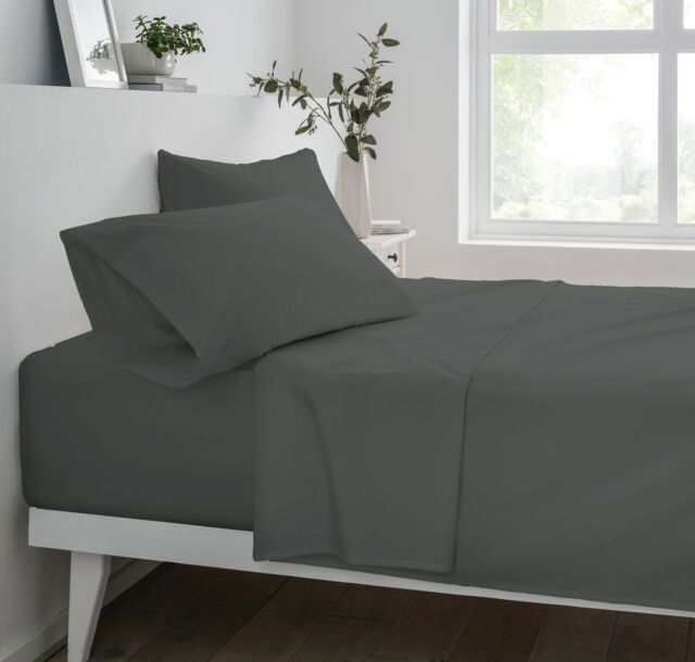 Smart Living Polycotton Bed Linen Luxury Fitted Bedsheet or Pillowcase Non Iron in Charcoal - Size: Standard Pillow Case - image 1