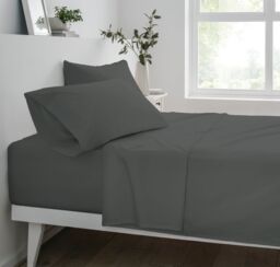 Smart Living Polycotton Bed Linen Luxury Fitted Bedsheet or Pillowcase Non Iron in Charcoal - Size: Standard Pillow Case - thumbnail 1