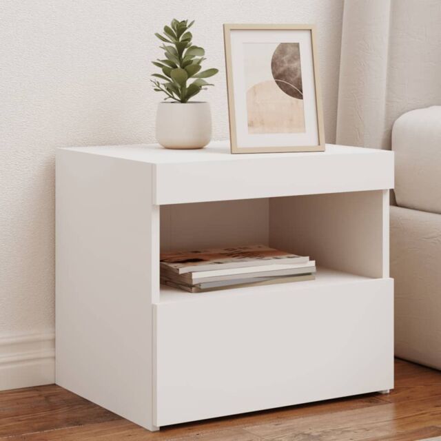 Berkfield Home Bedside Cabinet with LED Lights White 50x40x45 cm - Size: 50 x 40 x 45 cm - image 1
