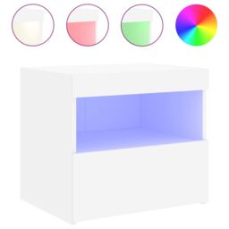 Berkfield Home Bedside Cabinet with LED Lights White 50x40x45 cm - Size: 50 x 40 x 45 cm - thumbnail 2